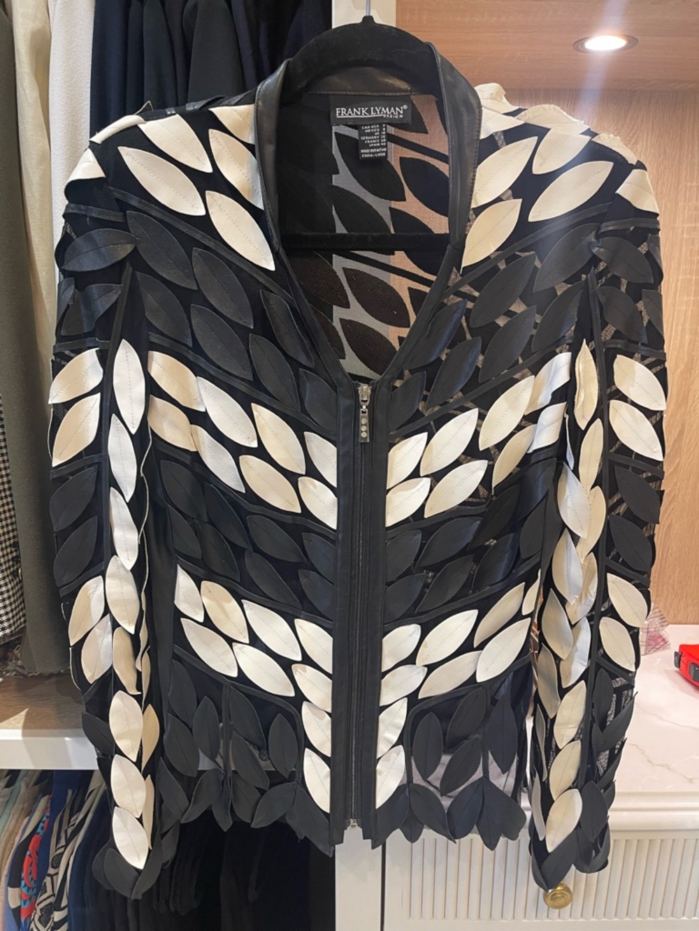 Frank Lyman Design Black Jacket with White Leaf Appliqué